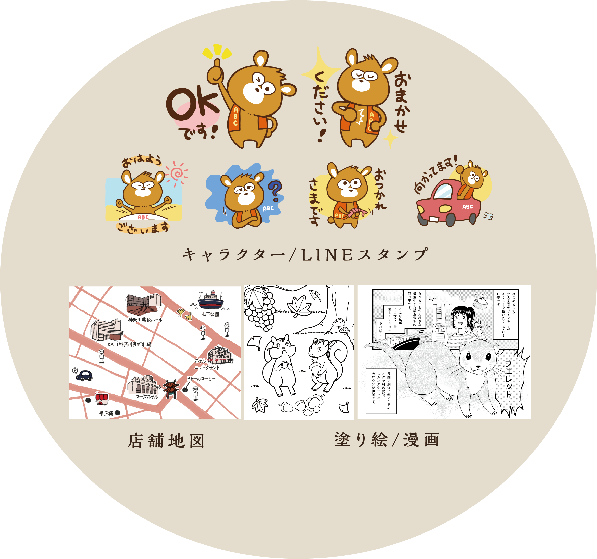 キャラクター/LINEスタンプ 店舗地図 塗り絵/漫画